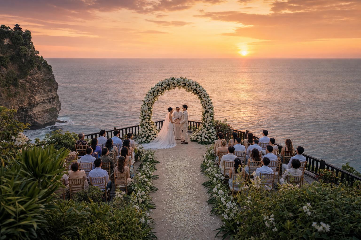 Clifftop wedding ceremony overlooking the ocean in Bali