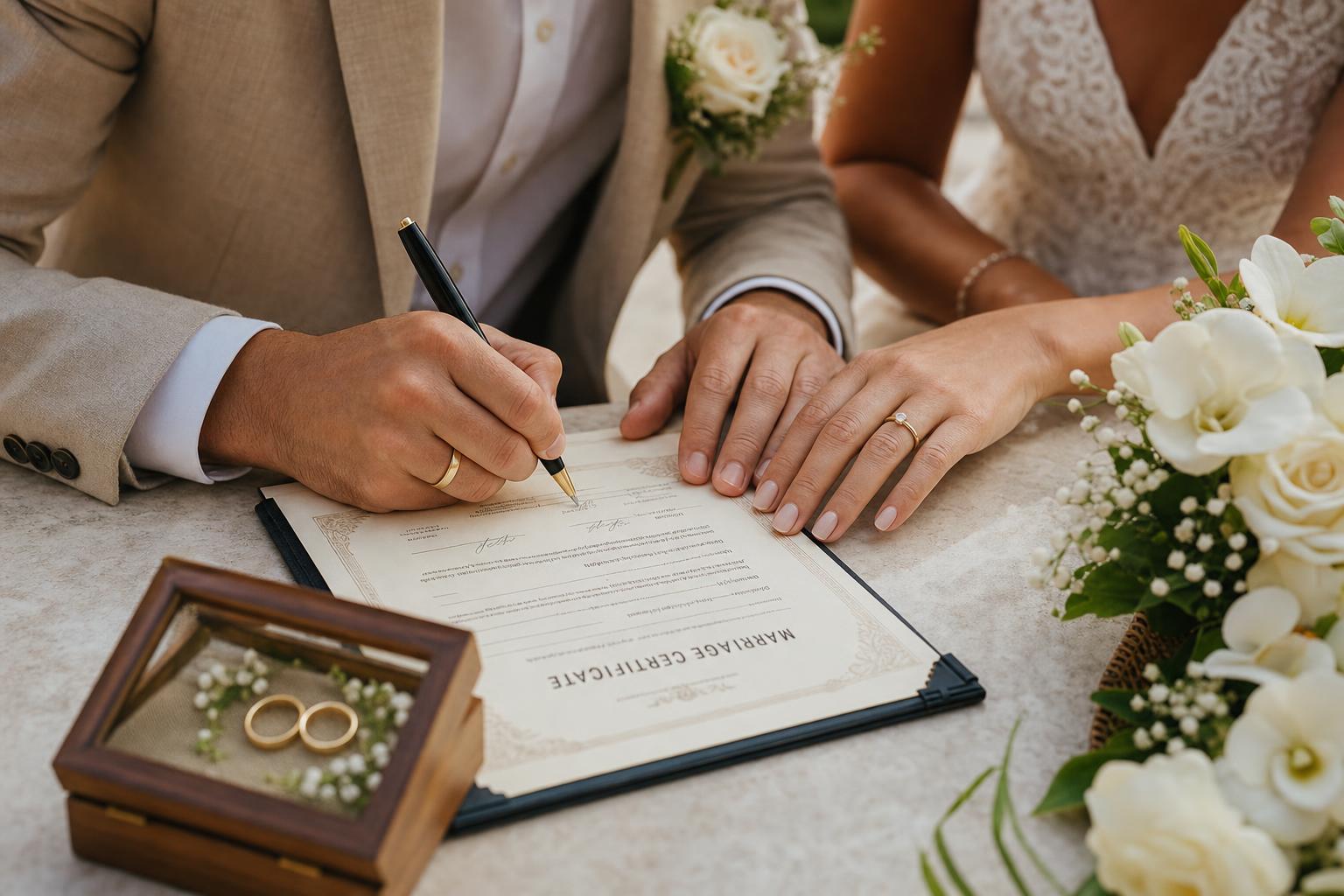 Newlyweds' hands after a legal wedding in Bali