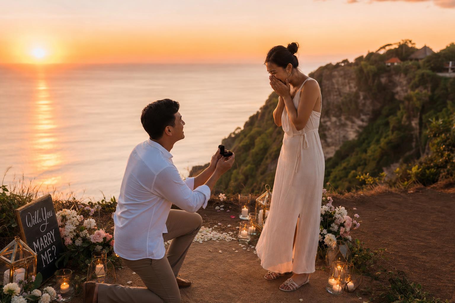 Romantic couple portrait at sunset in Bali