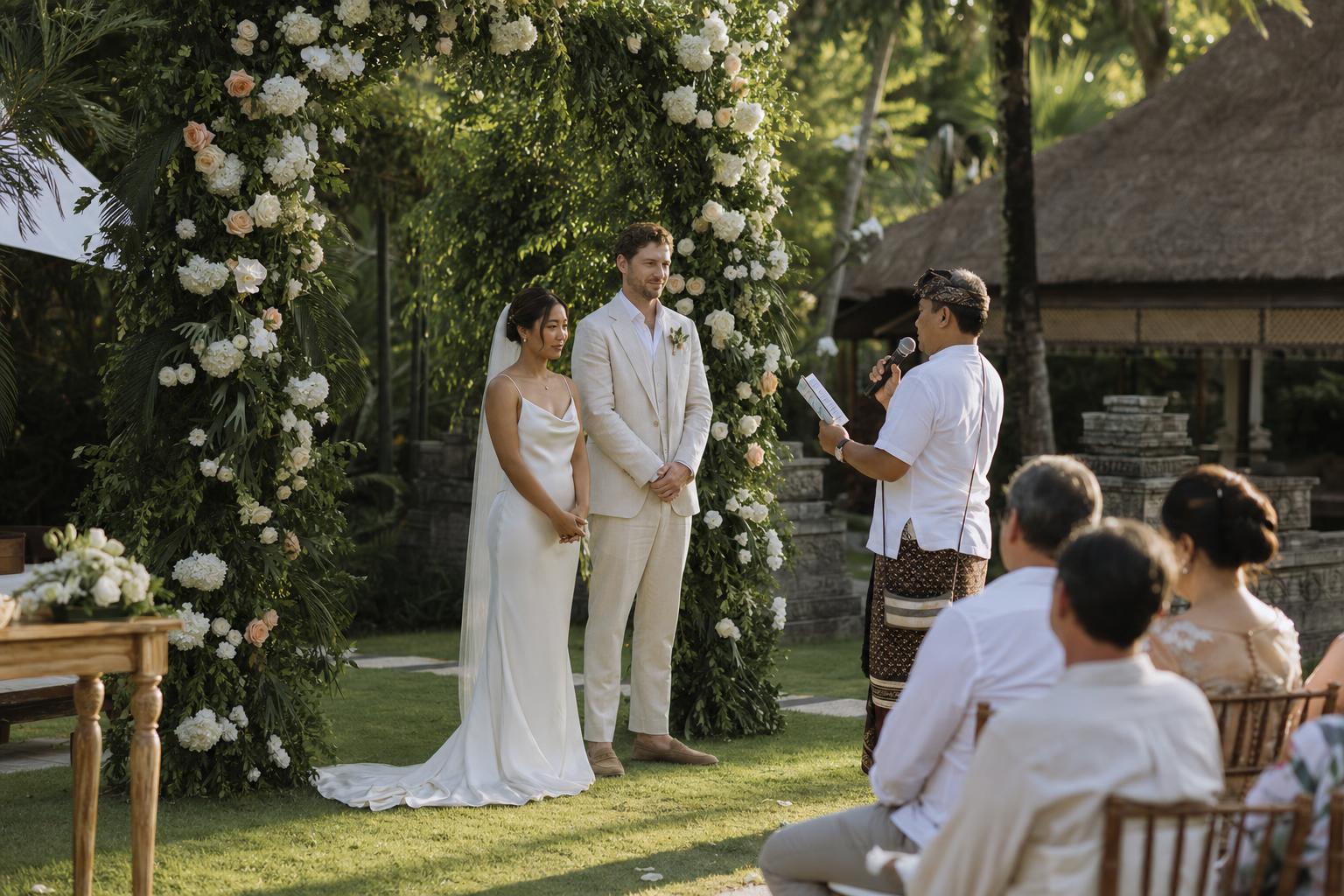 Wedding ceremony aisle set for a couple in Bali
