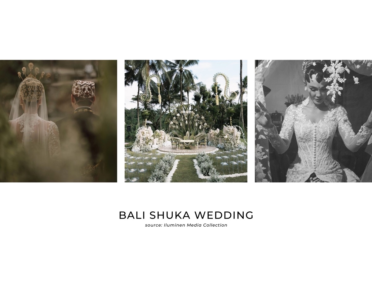 A wedding setting in the gardens at COMO Shambhala Estate, a wellness resort above the Ayung River valley near Ubud