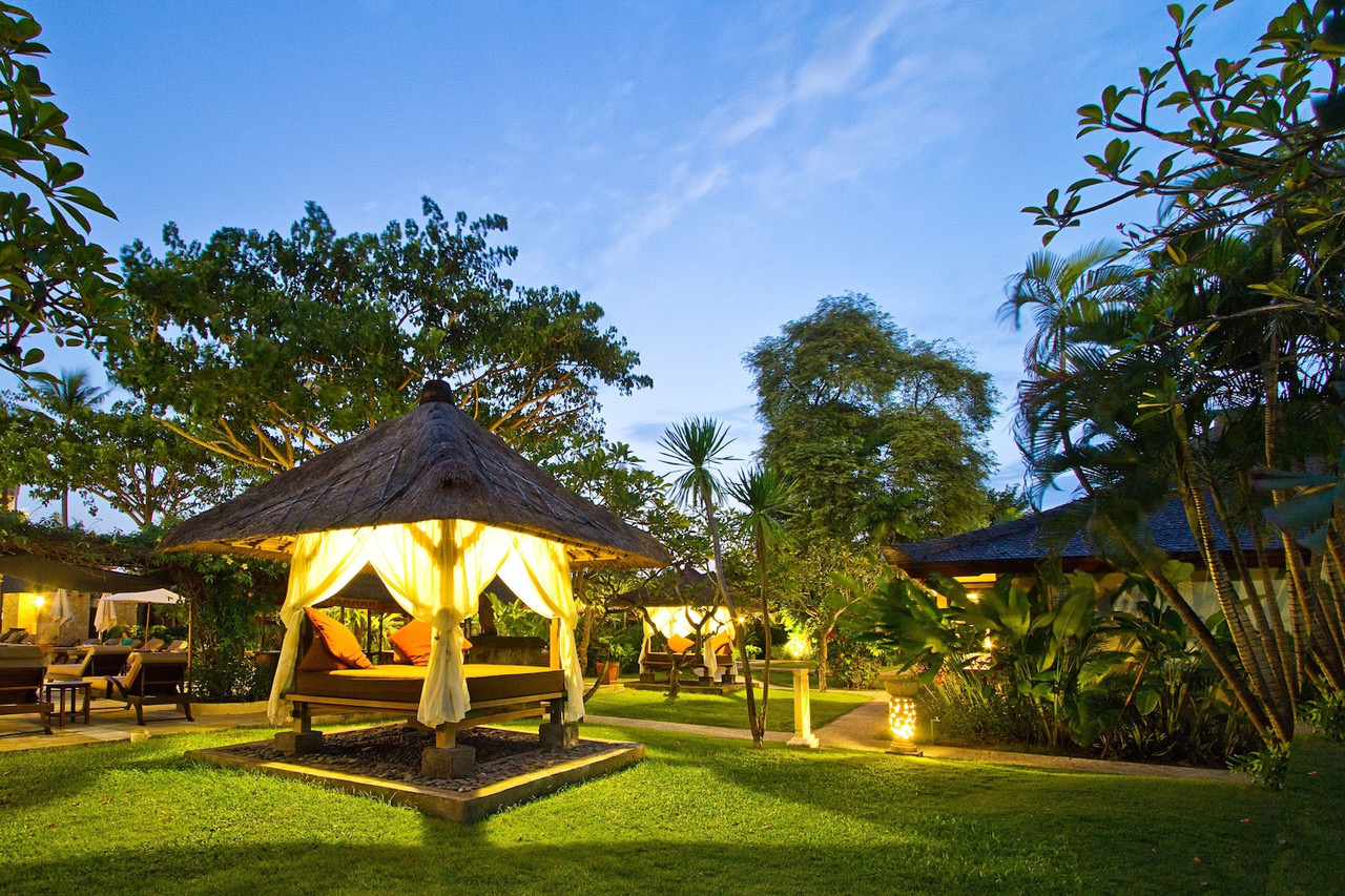 Pool and tropical gardens at Rama Beach Resort & Villas in Tuban, near Kuta Beach, Bali