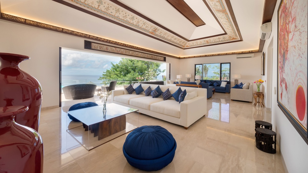 Upstairs living area at The Pala, open to the ocean-view terrace