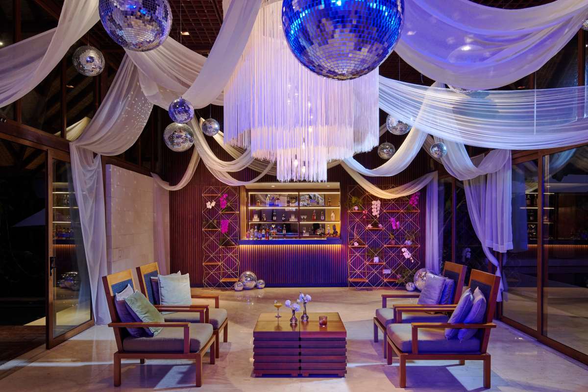 The after-party lounge and bar at Tirtha Uluwatu, styled for the evening