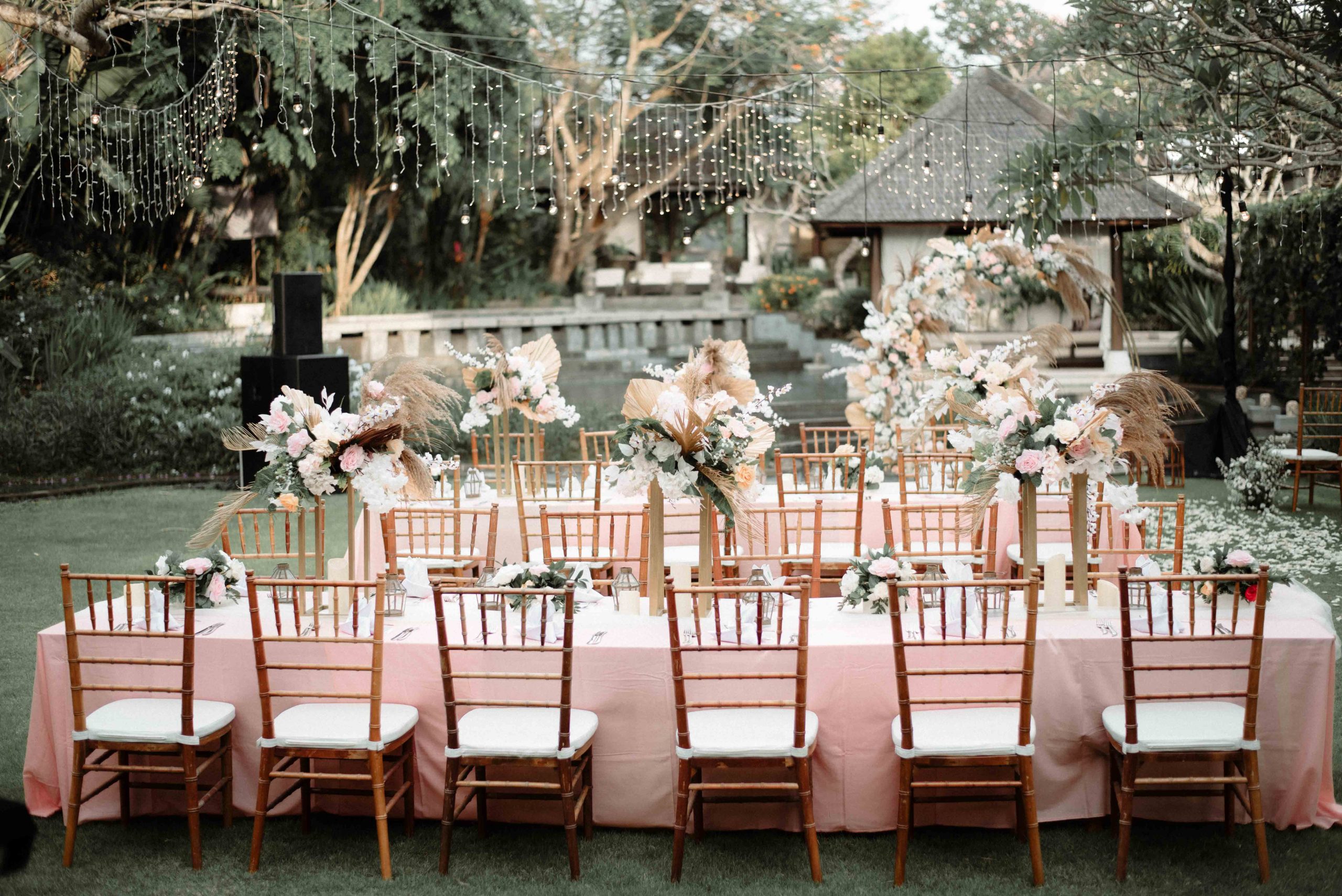 A wedding set-up in the tropical garden at Villa Air Bali Boutique Resort & Spa in Seminyak