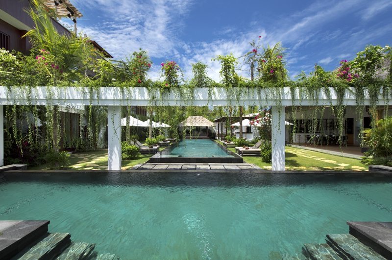 The pool and garden at Villa Anam, a ten-bedroom villa off Jalan Drupadi in Seminyak