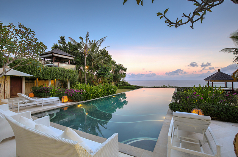 Villa Saujana's clifftop infinity pool and ocean view in the Karang Saujana Estate above Pandawa Beach, Uluwatu
