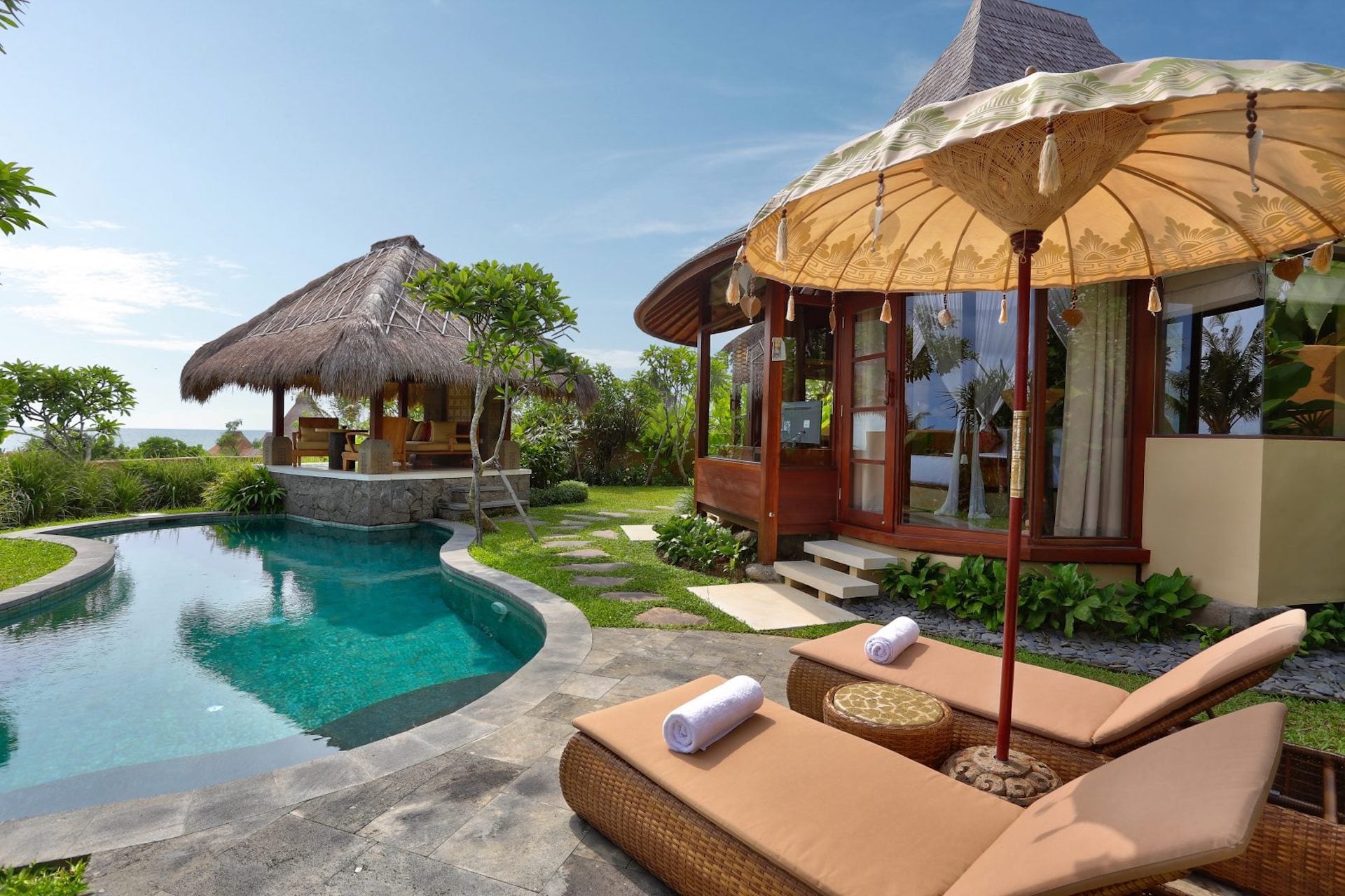 Ocean-view pool villa at WakaGangga Resort above the black-sand Yeh Gangga beach in Tabanan, west Bali